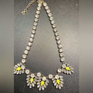 J CREW Neon Yellow Prong Set Rhinestone Bib Red Carpet Chunky Statement Necklace